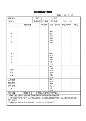 目标管理计划考核表