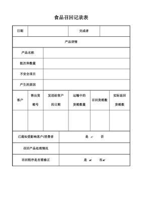 食品召回记录表