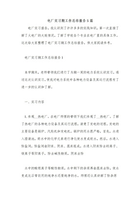 电厂实习期工作总结报告5篇