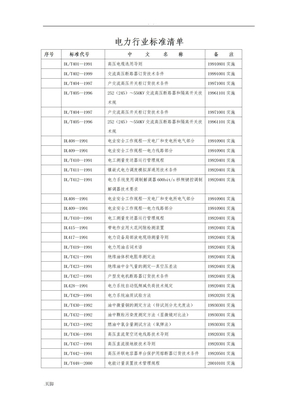 电力行业标准清单