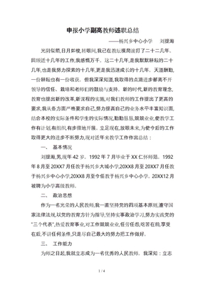 申报小学副高教师述职总结