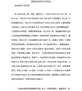 副高专业技术工作总结