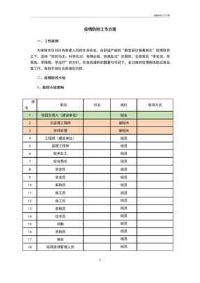 疫情防控工作方案