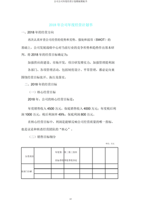 公司企业年度经营计划模板模板书