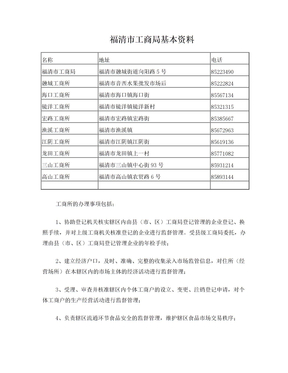 福清市工商局基本资料