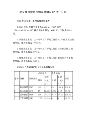 北京社保缴费明细表(2015.07-2016