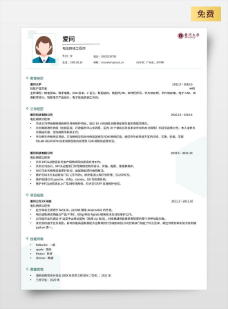 电信网络工程师双页中文绿色简历模板