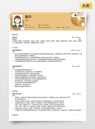 PMP双页中文黄色简历模板