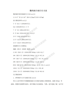 数码相片相片尺寸表