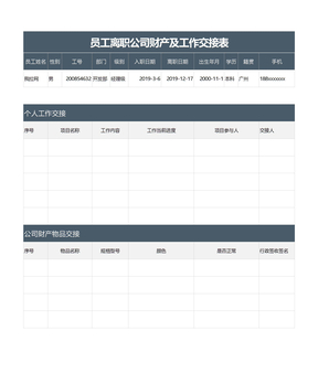 员工离职公司财产及工作交接表