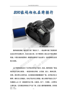 2010数码相机品牌排行
