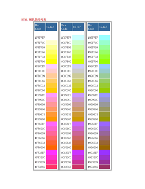 HTML 颜色代码列表