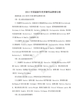 2013中国最新年世界钢琴品牌排行榜