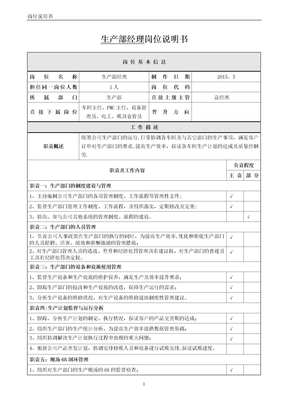 生产部经理岗位说明书模板