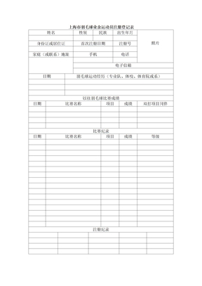 上海市羽毛球业余运动员注册登记表