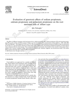 Evaluation of genotoxic effects of sodium propionate, calcium propionate and potassium propionat