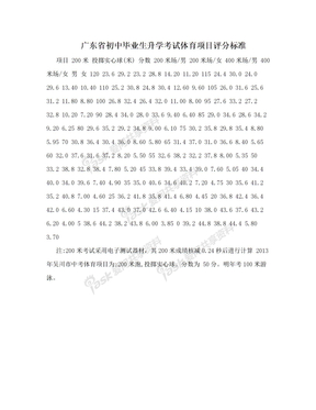 广东省初中毕业生升学考试体育项目评分标准