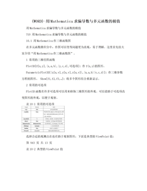 (WORD)-用Mathematica求偏导数与多元函数的极值