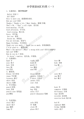 小学英语单词归类一