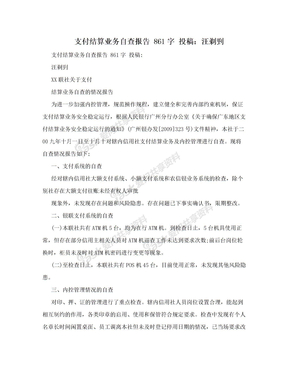 支付结算业务自查报告 861字 投稿：汪剃剄