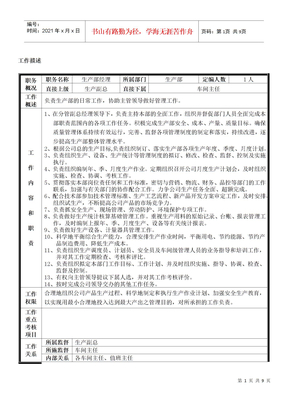 生产部经理岗位说明书