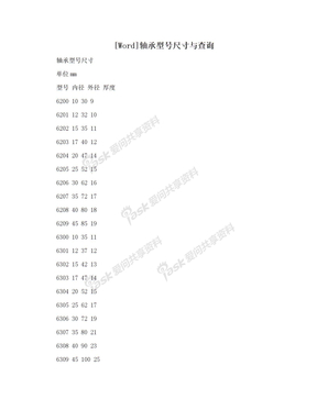 [Word]轴承型号尺寸与查询