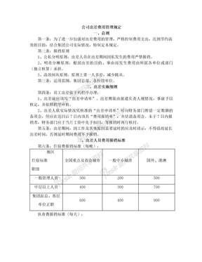 公司出差费用管理规定