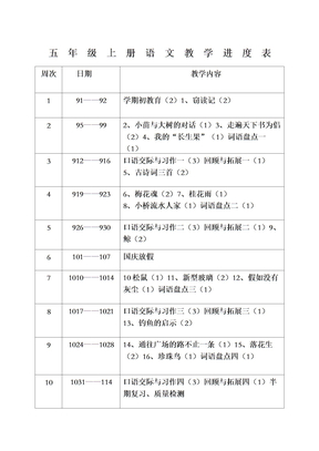 五年级上册语文教学进度表