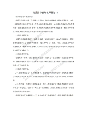 培养指导青年教师计划 2