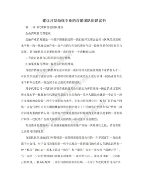 建议开发商找专业的营销团队的建议书