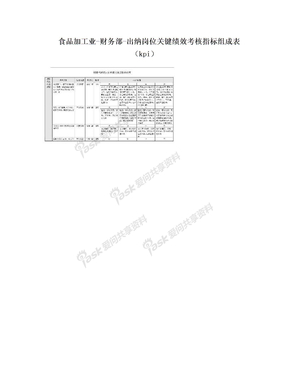 食品加工业-财务部-出纳岗位关键绩效考核指标组成表（kpi）