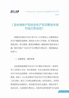 县水利水产局安全生产百日整治专项行动工作总结