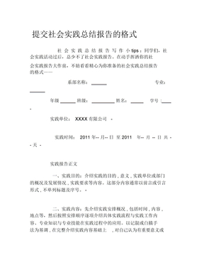 提交社会实践总结报告的格式