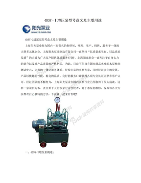 4DSY-Ⅰ增压泵型号意义及主要用途