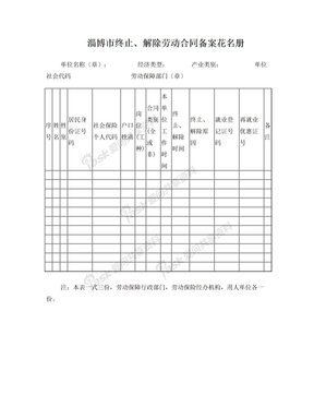 解除劳动合同备案登记表