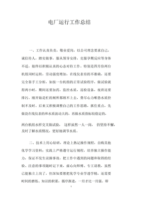 电厂运行工作总结