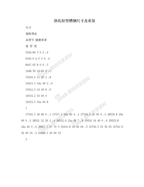 热轧轻型槽钢尺寸及重量