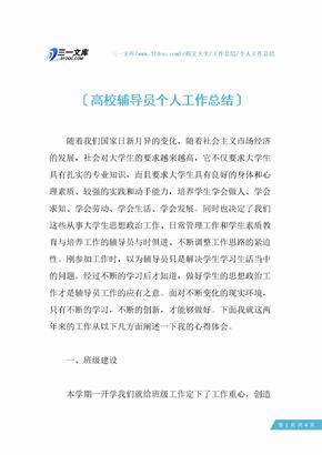 【个人工作总结】高校辅导员个人工作总结