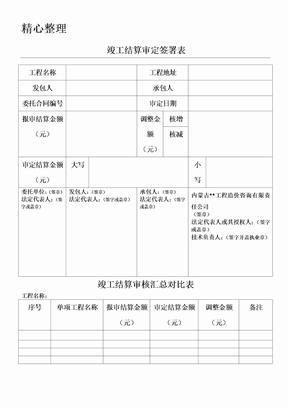 竣工结算审核签署表格模板、汇总表格模板