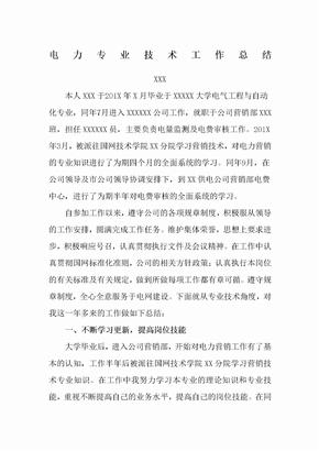 助理工程师电力专业技术工作总结