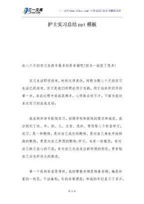 护士实习总结ppt模板