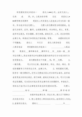 特别授权委托书范本