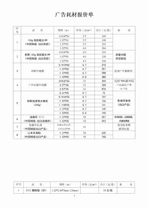 广告耗材报价单