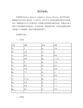 汉语拼音方案、汉语拼音字母表：
