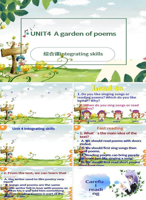 人教版高二英语上学期课件：UNIT4  A garden of poems integrating skills