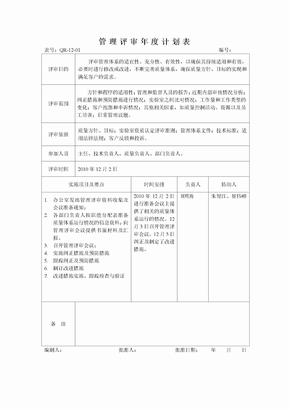 管理评审年度计划表