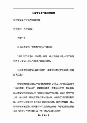 公司安全工作会议发言稿