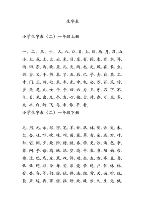 语文S版小学语文生字表