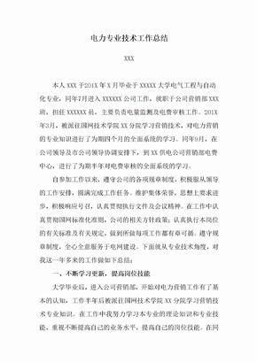 助理工程师电力专业技术工作总结