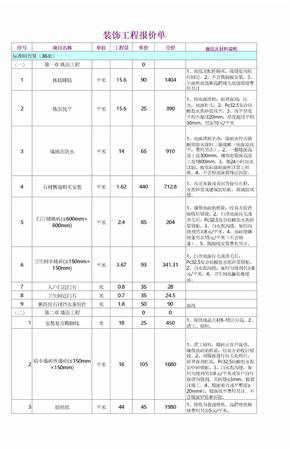 装饰工程报价单excel模板